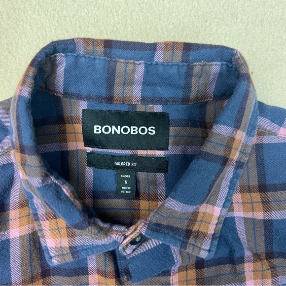 Bonobos Shirt Mens Small Short Blue Check Flannel Casual Button Up Long Sleeve - Picture 6 of 9